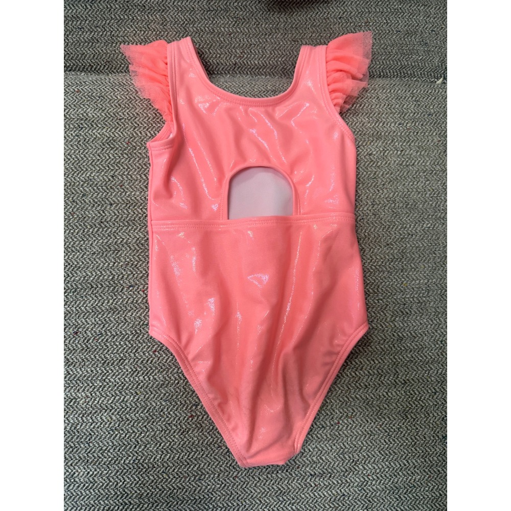 Cat & Jack Girls Pink Shimmer Ruffle One Piece Swimsuit 3T Cutout Back - Picture 2 of 4